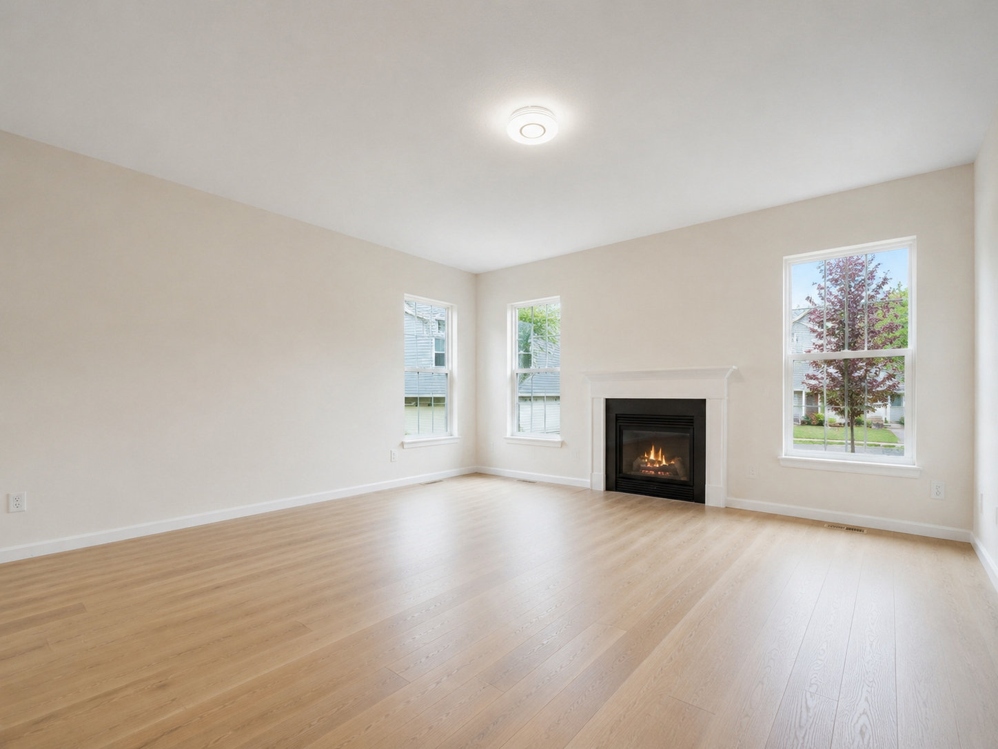 Empty living room before and after Modern AI virtual staging before